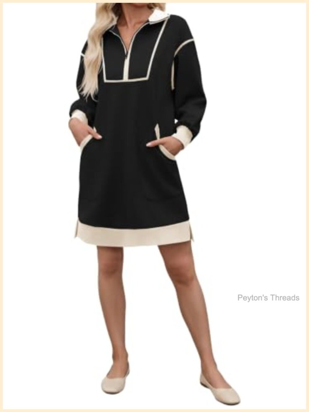 Oversized Half Zip Sweatshirt Dress Contrast Mini Casual